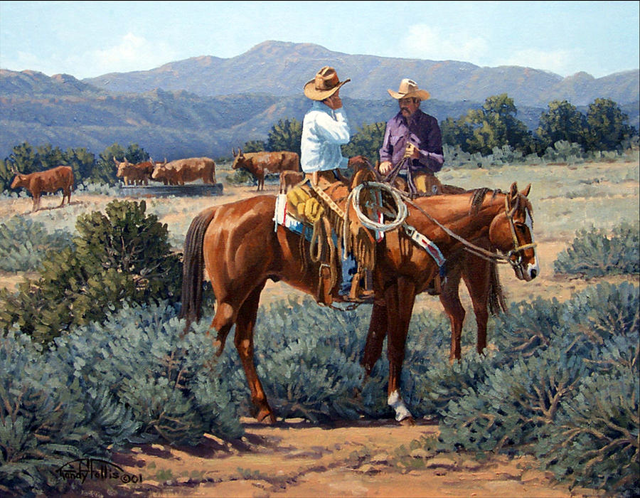 900x700 Two Cowboys Painting By Randy Follis - Cowboy Painting