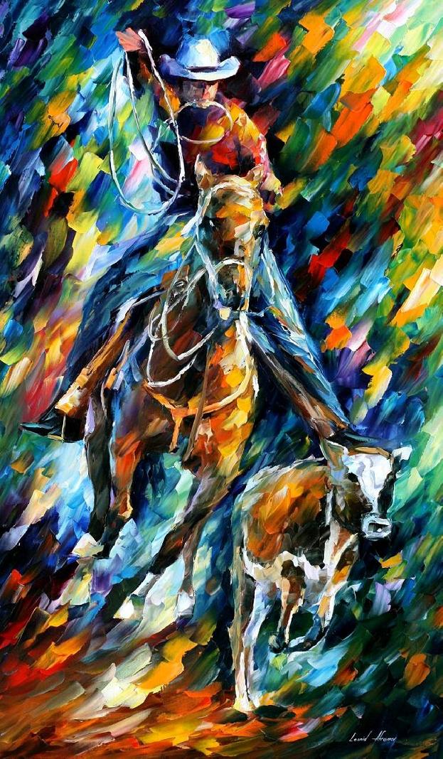623x1068 Cowboy Palette Knife Oil Painting On Canvas By Leonid Afremov - Cowboy Painting