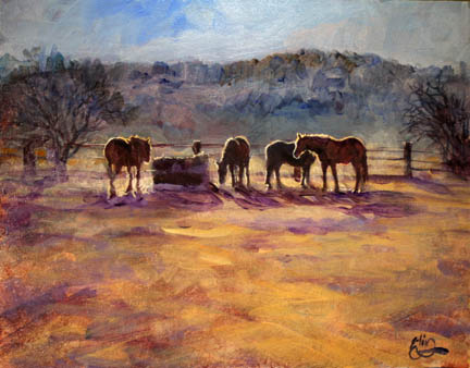 432x338 Western Horse Paintings By Elin Pendleton, Rodeo, Trail Horses - Cowboy Painting Illusion