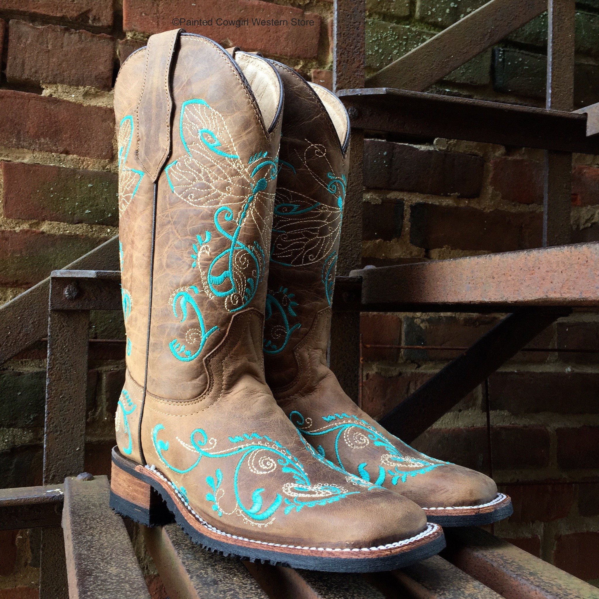 2048x2048 Corral Circle G Women's Tan Turquoise Dragonfly Embroidery Square - Cowgirl Boots Painting