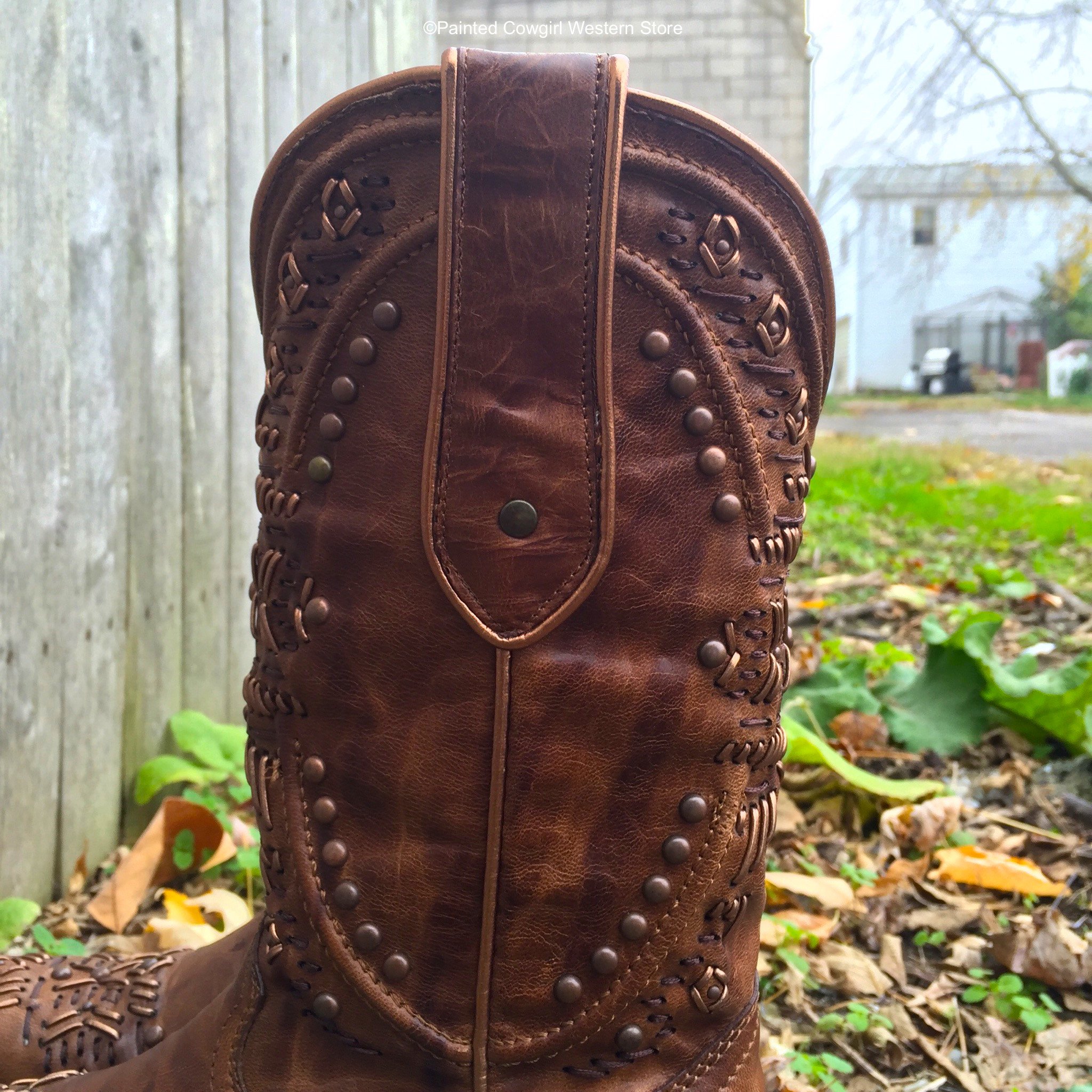 2048x2048 Corral Women's Distressed Brown Whip Stitched Amp Studded Square Toe - Cowgirl Boots Painting