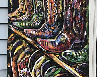 340x270 Cowboy Boot Painting Etsy - Cowgirl Boots Painting