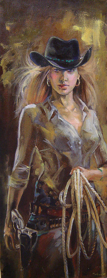 349x900 Cowgirl Painting By Nelya Shenklyarska - Cowgirl Painting