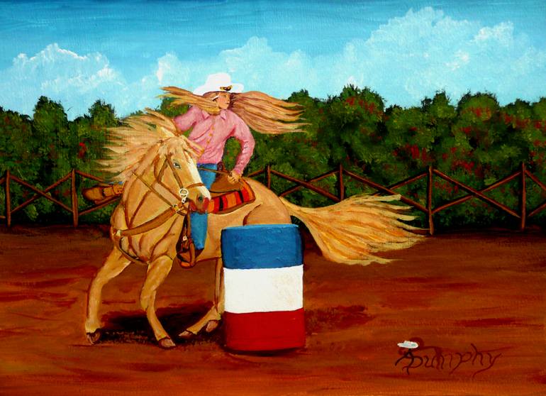 770x558 Saatchi Art Barrel Racing Cowgirl Painting By Anthony Dunphy - Cowgirl Painting