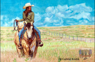 398x260 The Watercolor Paintings Of Gabriel Krekk's American Cowgirls - Cowgirl Painting