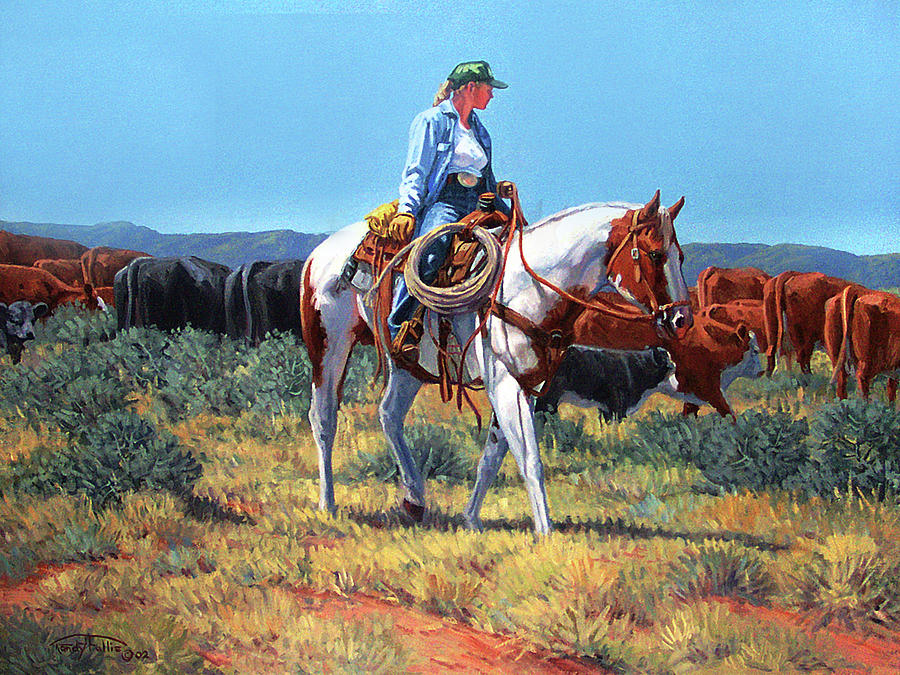 900x675 Working Cowgirl Painting By Randy Follis - Cowgirl Painting