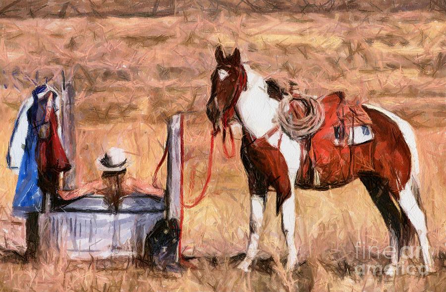 900x589 Bathing Cowgirl Painting By Murphy Elliott - Cowgirl Painting