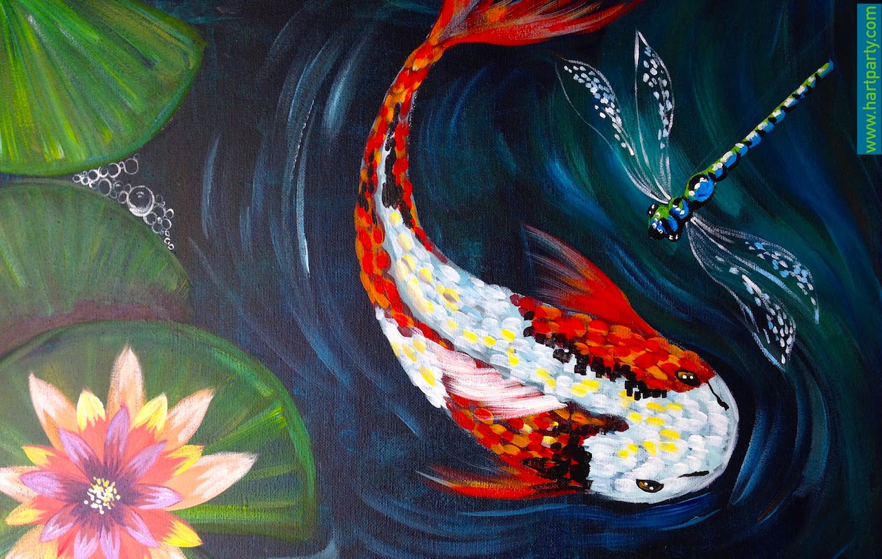 1280x812 How To Paint Koi Fish Dragon Fly And Waterlilies Easy Beginner - Coy Fish Painting
