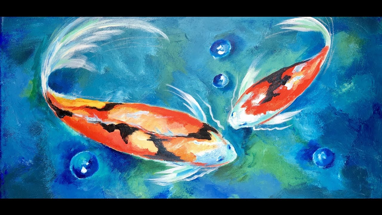 1280x720 How To Paint Two Koi Fish In Blue Lagoon By Ginger Cook - Coy Fish Painting