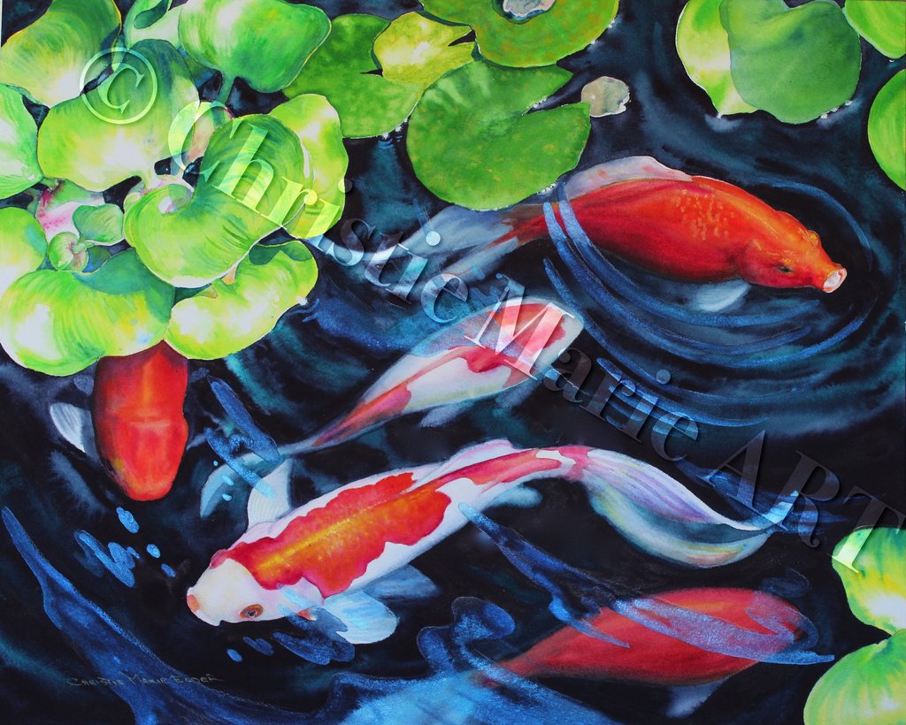 1024x820 Original Watercolor Painting Koi Fish Pond Art, Nature Art, Art - Coy Fish Painting