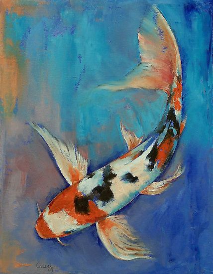 428x550 Orenji Butterfly Koi By Michael Creese Butterfly - Coy Fish Painting