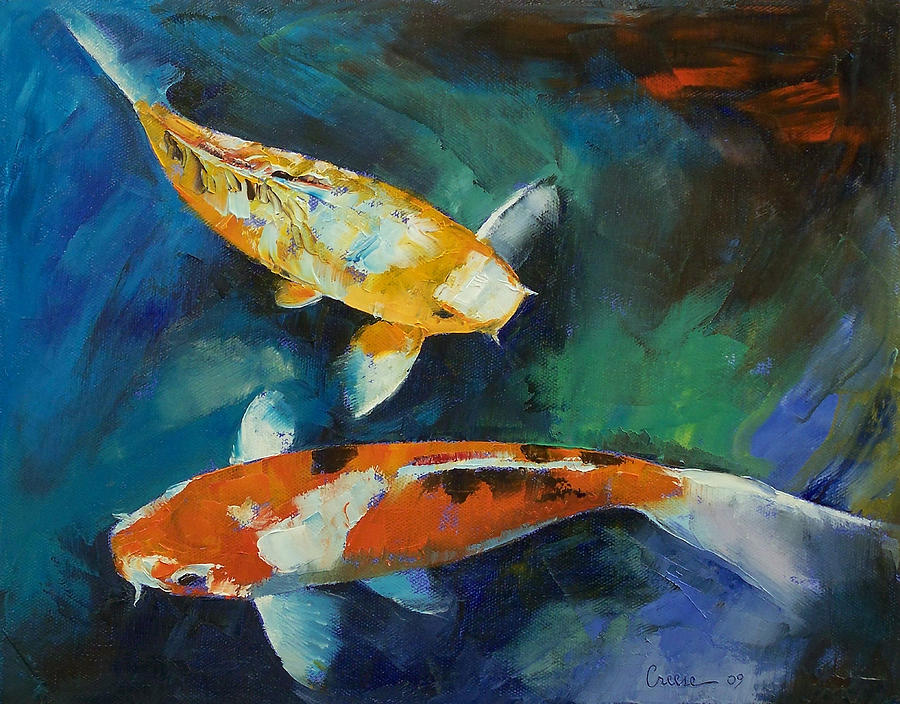 900x704 Sanke Koi Painting Painting By Michael Creese - Coy Fish Painting