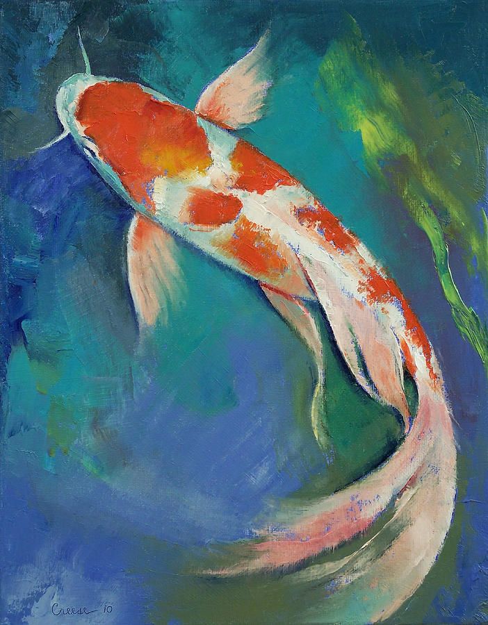 702x900 Koi paintings or prints Kohaku Butterfly Koi Painting Koi - Coy Fish Painting