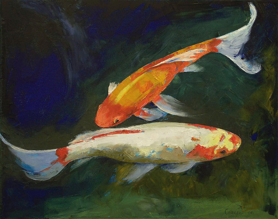 900x711 Feng Shui Koi Fish Painting By Michael Creese - Coy Fish Painting