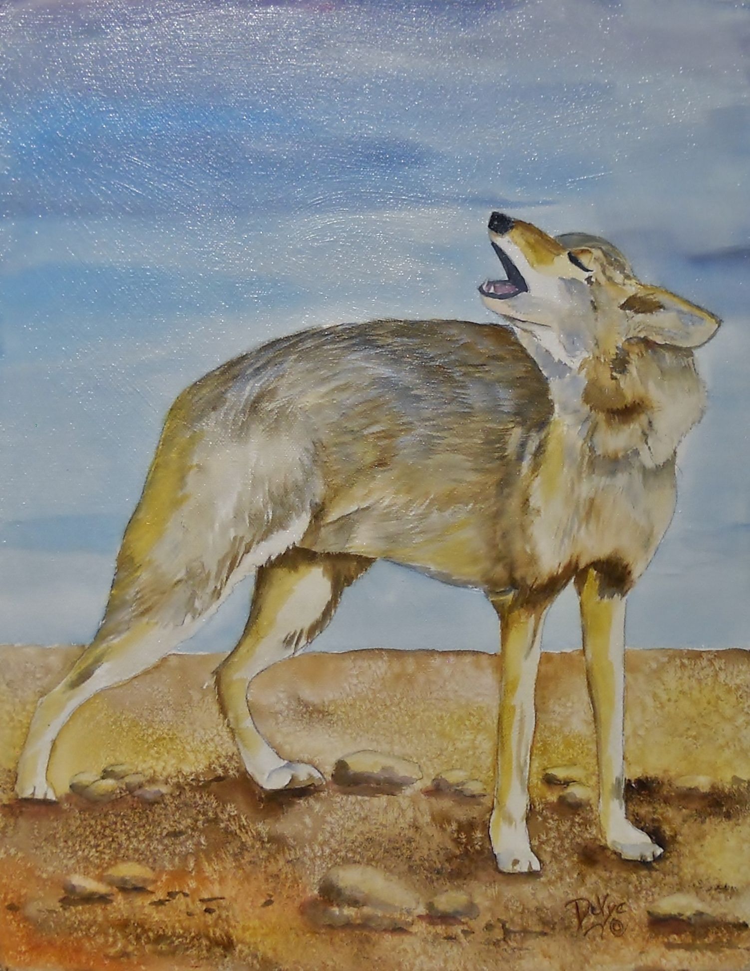 1502x1945 Interloper' Watercolor On Canvas Artist Devye - Coyote Painting