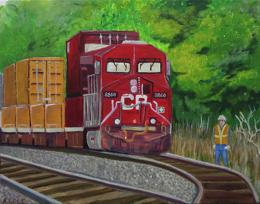 900x708 Cp Train And Worker Painting By Andrea Cole - Cp Painting