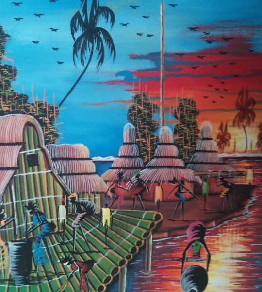 540x600 Village Scene Canvas Painting (Haaccp 009) African Elements Llc - Cp Painting
