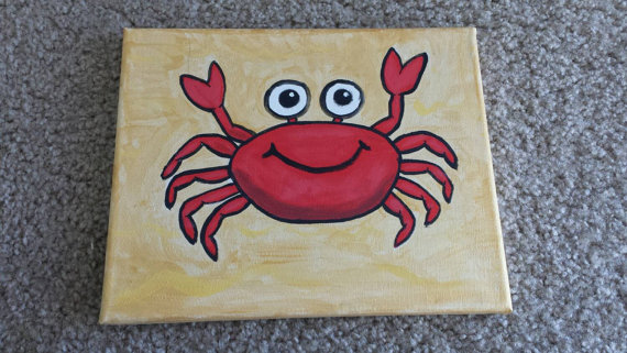 570x321 Cute Crab Canvas Painting Sea Life Ocean Decor Beach Decor - Crab Painting Canvas