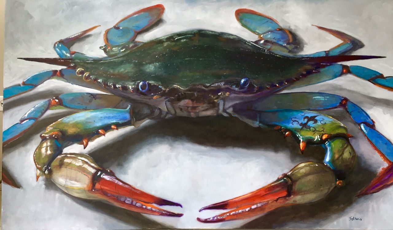 1280x750 Female Blue Crab With Tattoo 60 X 36 Oil Painting On Canvas - Crab Painting Canvas