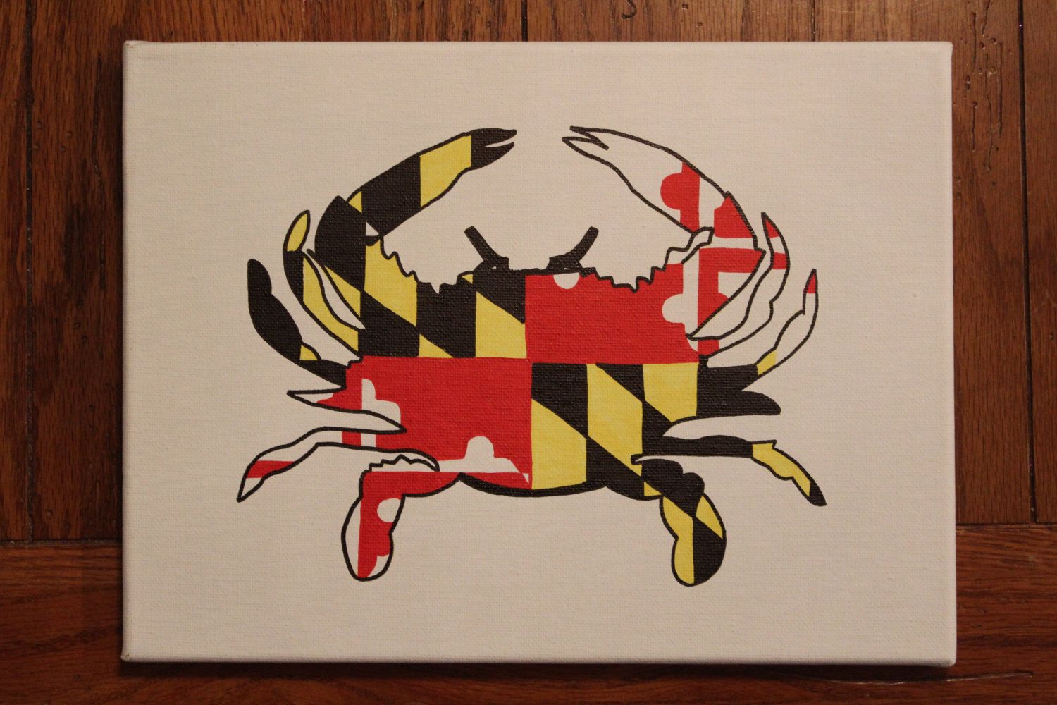 1500x1000 Hand Painted Canvas, Maryland Flag Inside The Outline Of A Blue - Crab Painting Canvas