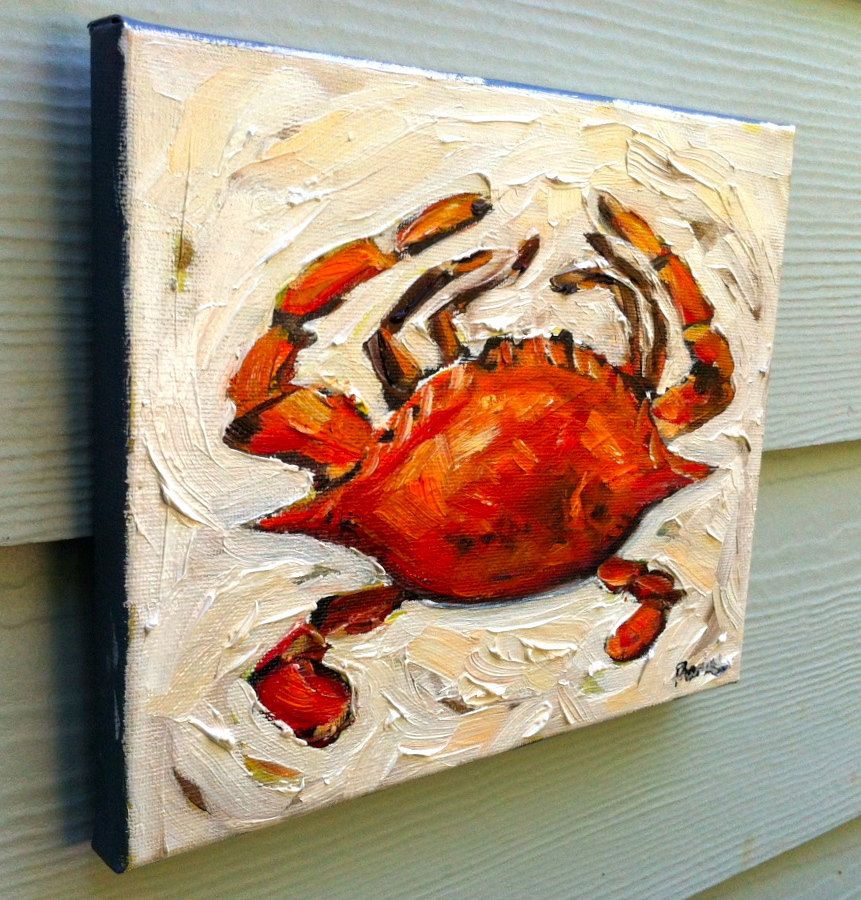 861x900 Bright Red Crab Original Oil Painting On Canvas Bright, Canvases - Crab Painting Canvas
