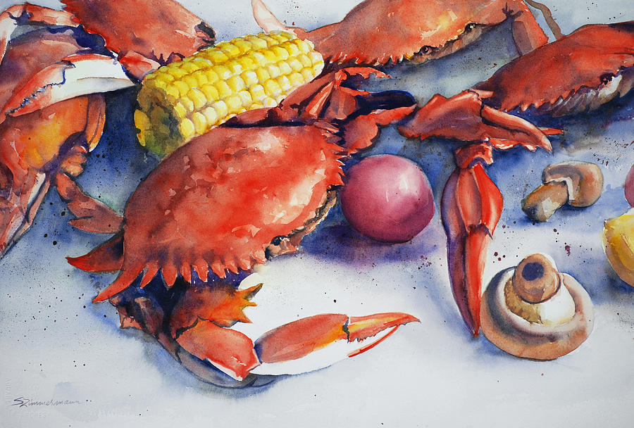 900x608 Crab Boil Painting By Sue Zimmermann - Crab Painting Images