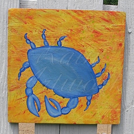 458x458 Primitive Folk Art Blue Crab Painting Nautical Beach House Decor - Crab Painting Images