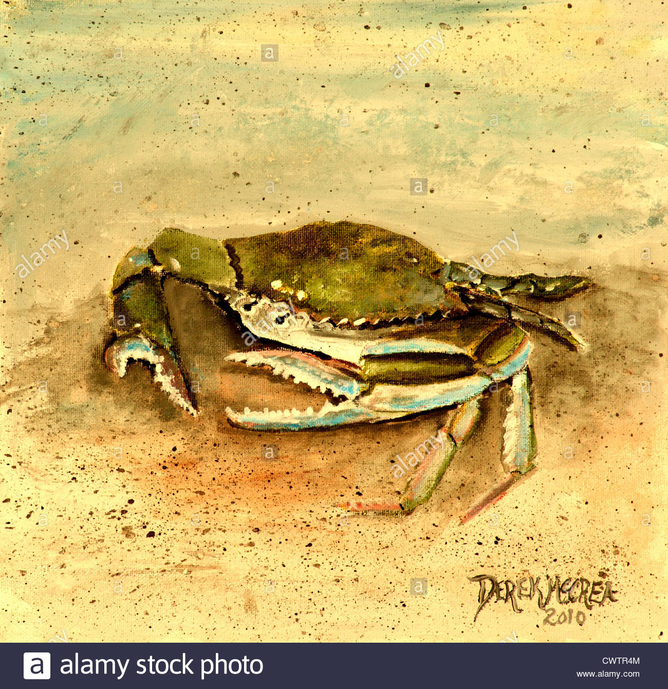1300x1339 Blue Crab Square Oil Acrylic Painting Cute Baby Animals Stock - Crab Painting Images