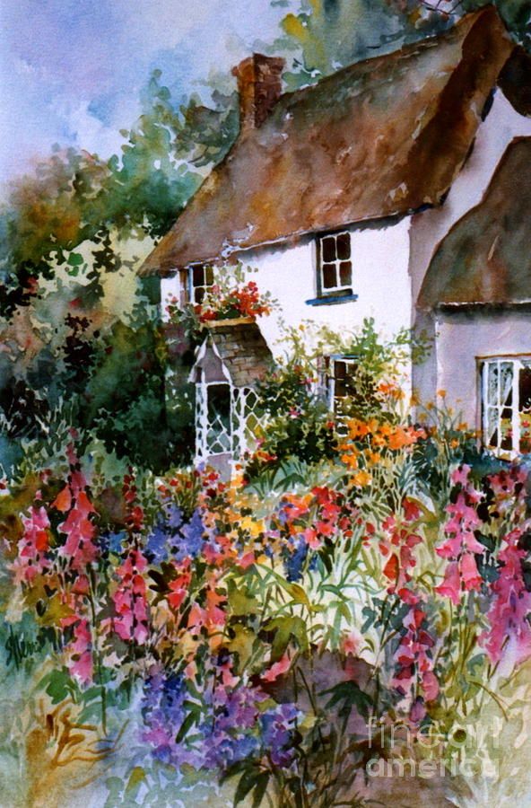 592x900 English Summer Cottage Painting Sherri Crabtree Art Watercolors - Crabtree Painting