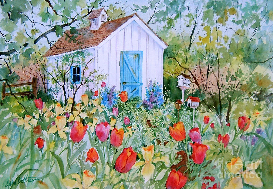 900x622 The Garden Shed Painting By Sherri Crabtree - Crabtree Painting