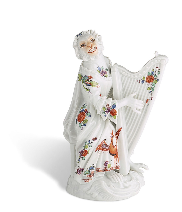 760x886 Female Harpist Monkey Orchestra, Old Indian Flower And Crain - Crain Painting