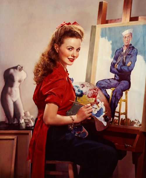 500x610 1940s Jeanne Crain, Painting A Sailor. Like Ya Do. People - Crain Painting