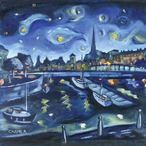 500x500 Laura Cramer Paintings Night, Bristol Harbourside - Cramer Painting