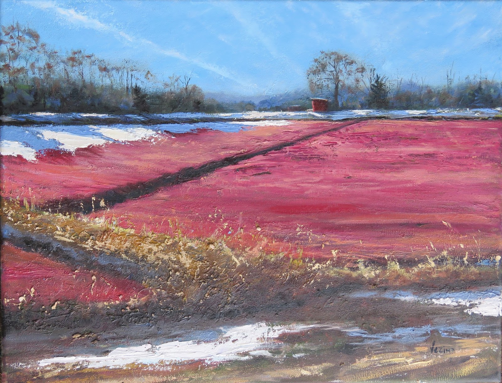 1600x1222 Maureen Vezina Oil Painter Cranberry Bog Snow Melt - Cranberry Painting