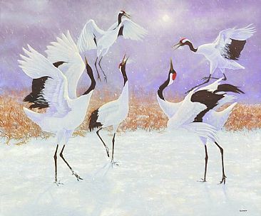 366x304 Japanese Red Crowned Cranesgrus Japonesis - Crane Bird Painting