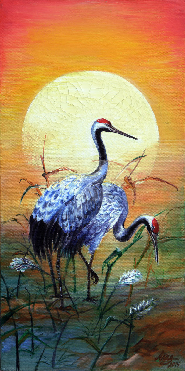 631x1265 Japanese Cranes By Cheetahart - Crane Bird Painting