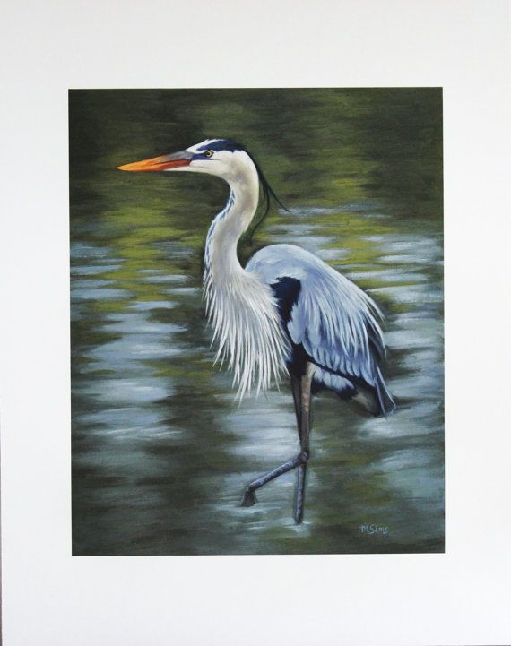 570x721 Blue Heron - Crane Bird Painting