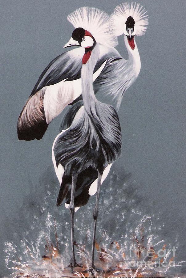 604x900 Crowned Cranes Painting By Didi Higginbotham - Crane Painting