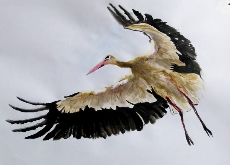 770x553 Saatchi Art Crane Painting By Soso Kumsiashvili - Crane Painting