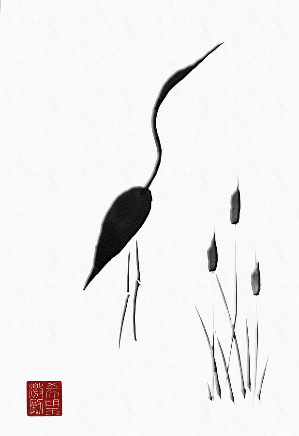 618x900 Sumi E - Crane Painting
