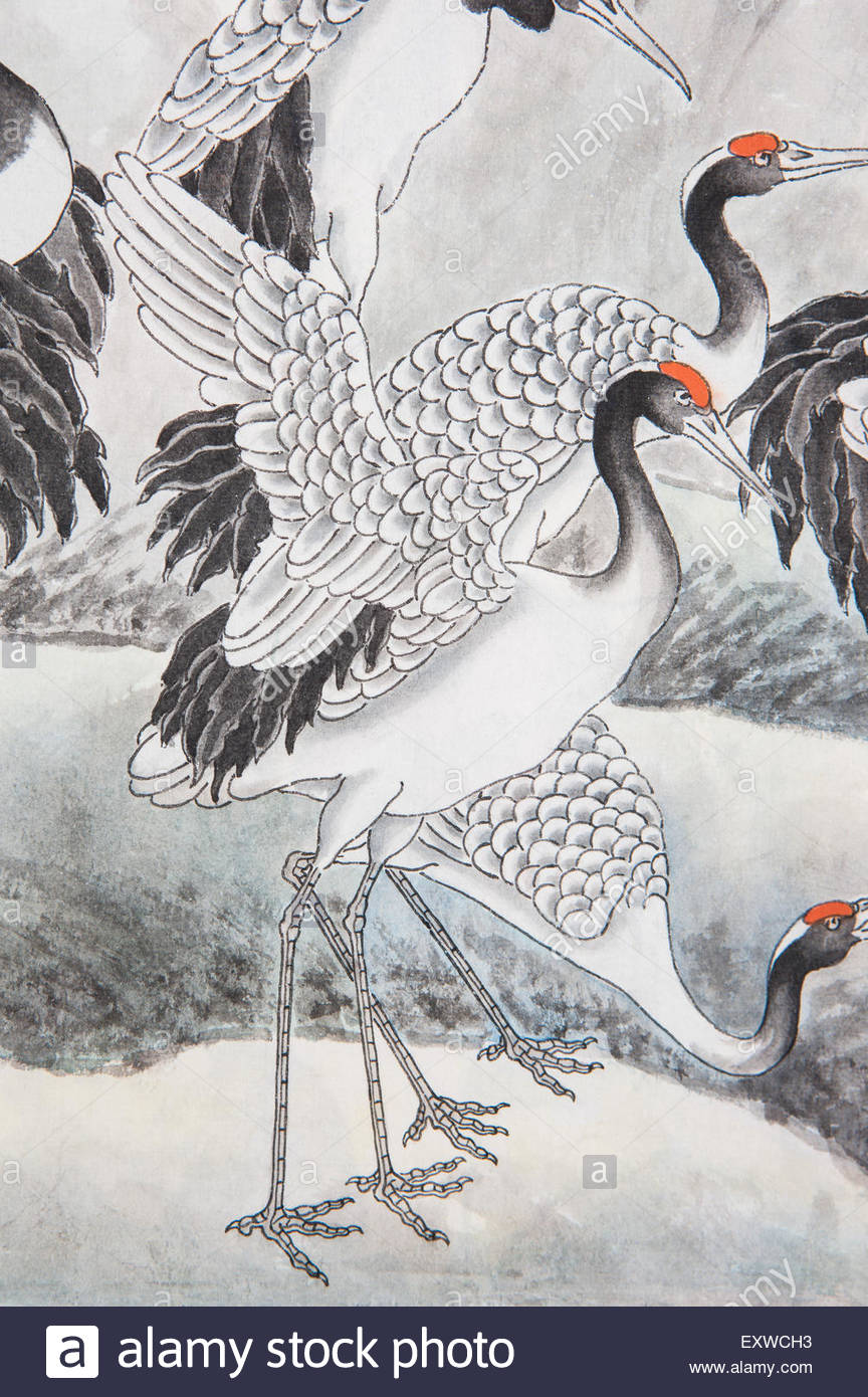 864x1390 Traditional Chinese Painting, Bird, Crane Stock Photo 85381215 - Crane Painting
