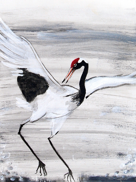 522x700 White Crane Painting By Andrea Realpe - Crane Painting