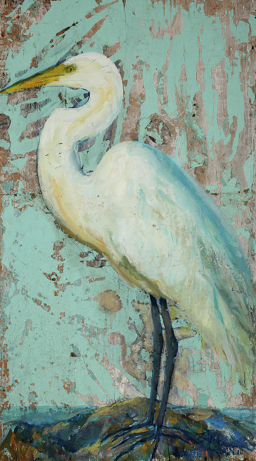 500x900 White Crane Painting By Billie Colson - Crane Painting