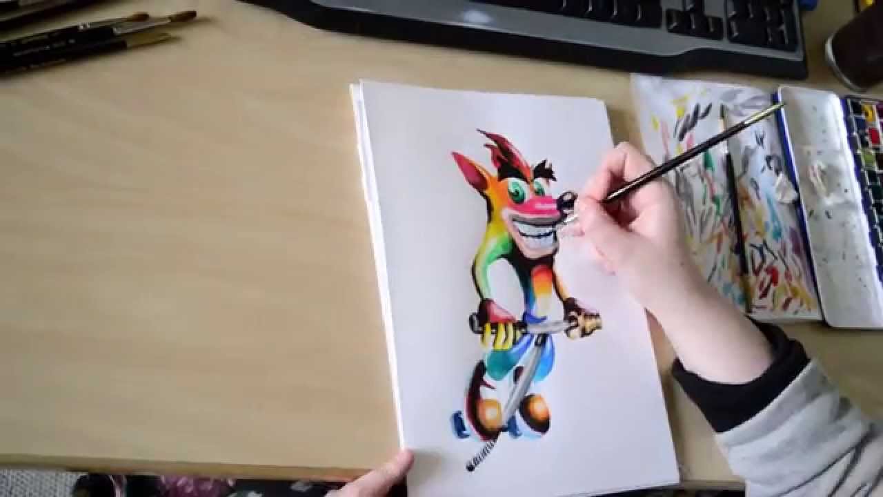 1280x720 Crash Bandicoot Painting In Wtercolor - Crash Painting