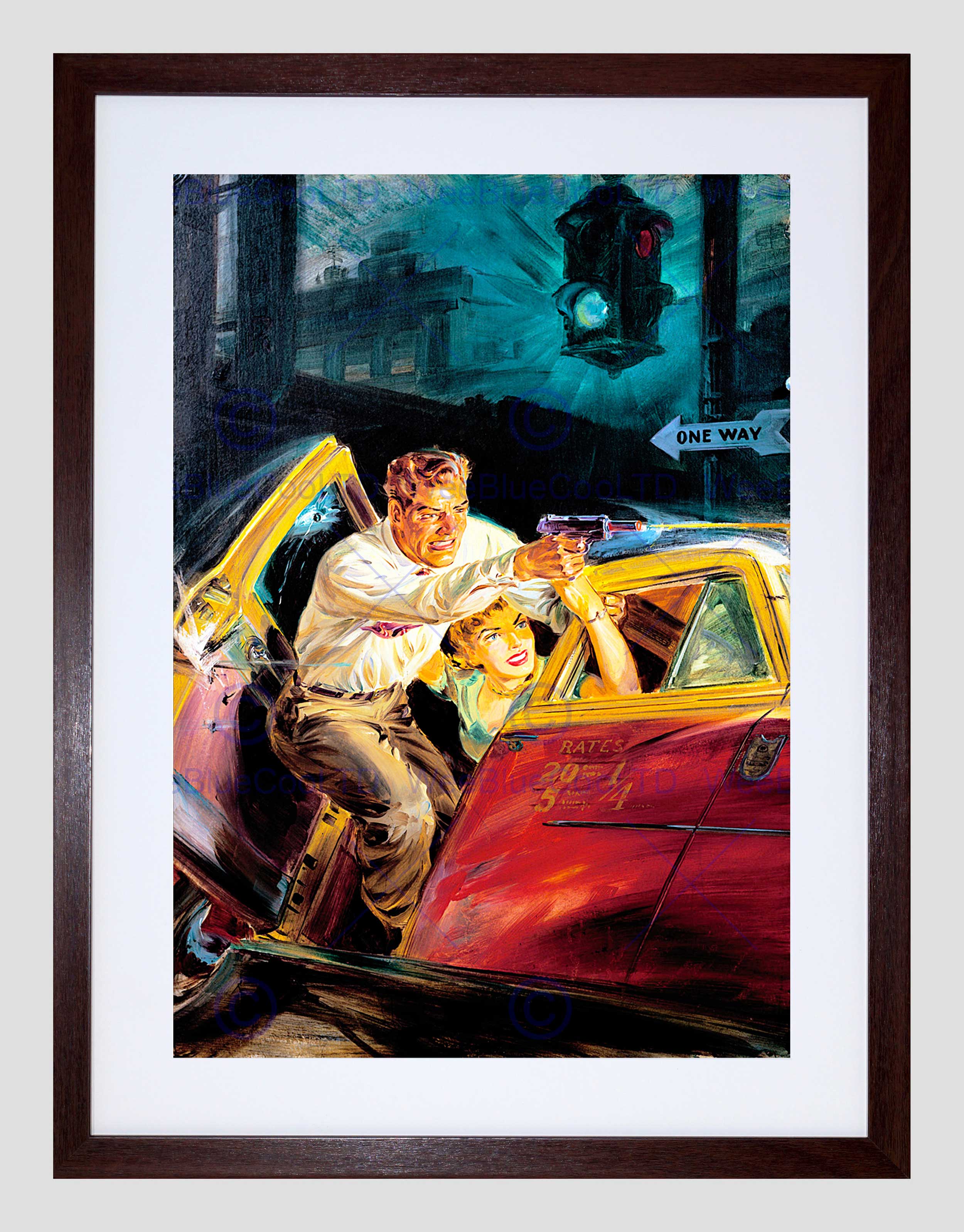 2500x3195 Painting Sci Fi Laser Gun Fight Car Crash New Black Framed Art - Crash Painting