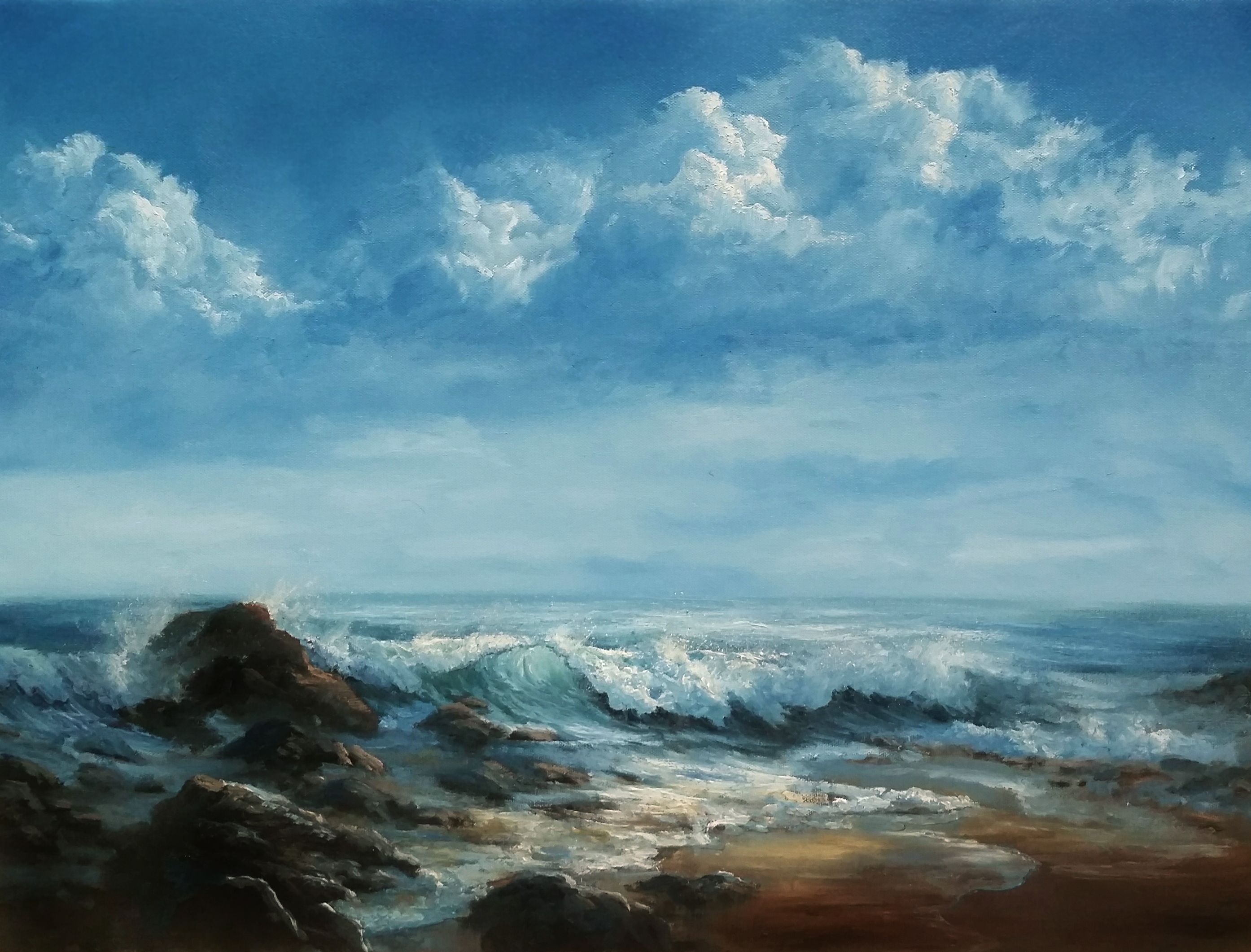 2788x2122 Storm Clouds Amp Crashing Waves Oil Painting By Kevin Hill Watch - Crashing Waves Painting