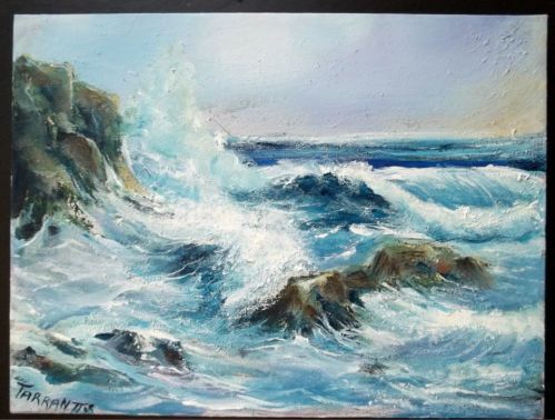 499x378 Painting Of Waves Crashing On The Rocks In Acrylic Ocean Rocks - Crashing Waves Painting