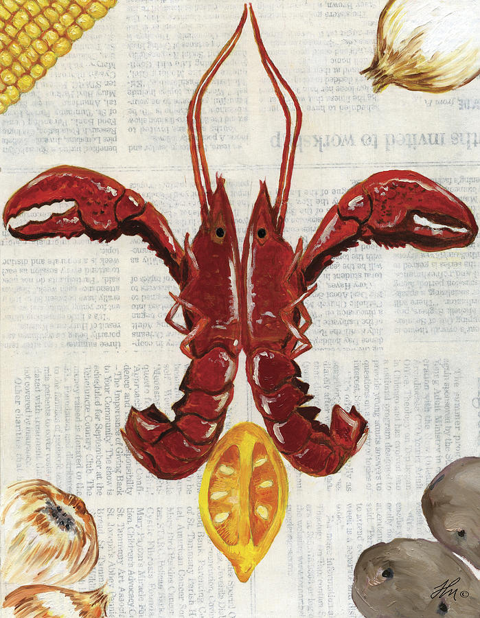 699x900 Fleur De Crawfish Painting By Harris Meche - Crawfish Painting