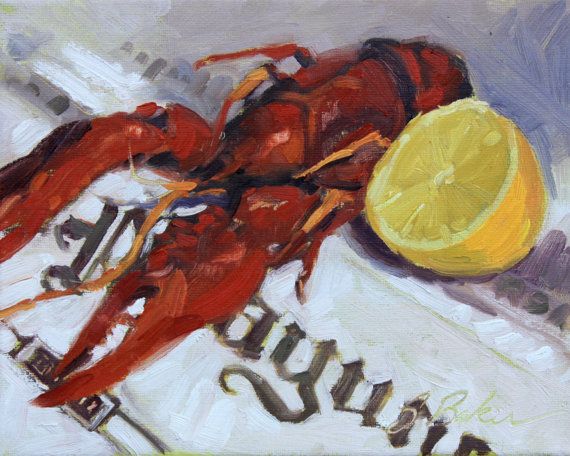 570x456 Painting Of A Crawfish On A Newspaper I Lt3 Painting - Crawfish Painting