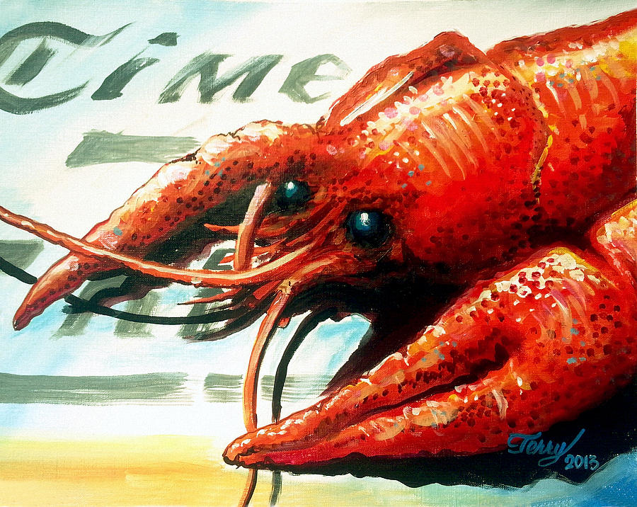 900x716 Times Picayune Crawfish Painting By Terry J Marks Sr - Crawfish Painting